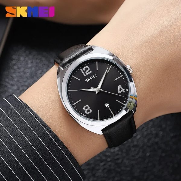 SKMEI 1891 Men's Business Date Display Leather Strap Casual Watch - Black/Silver - Image 2