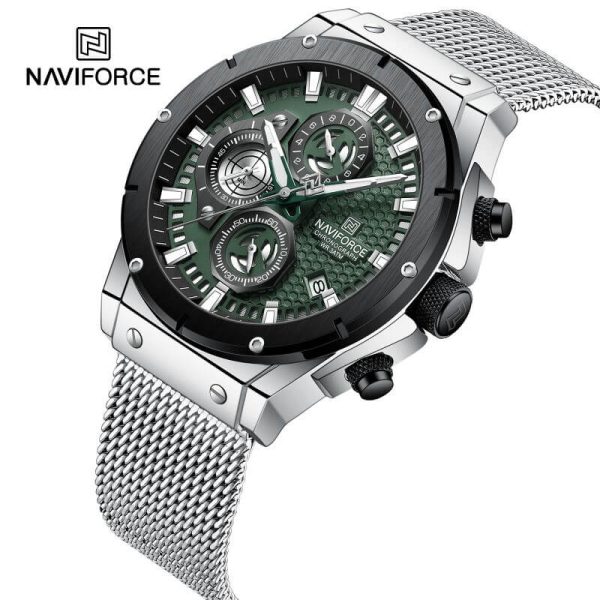 NaviForce NF8027S Novicius Business Edition Chronograph Mesh Stainless Steel Watch For Men - Silver/Green