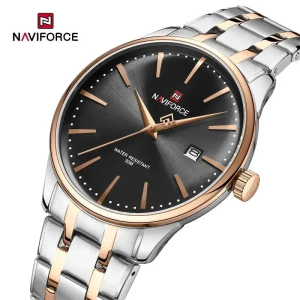 NaviForce NF9230 Men's Business Classic Stainless Steel Date Display Watch - Black/Rosegold