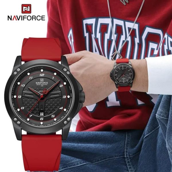 NaviForce NF8031 Men's Luxury Fashion Racing Dial Quartz Fumed Silica Leather Strap Watch - Black/Red - Image 2