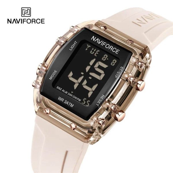 NaviForce NF7102 Women's Barrel Shape Digital Multifunction Silicon Strap Watch - Beige