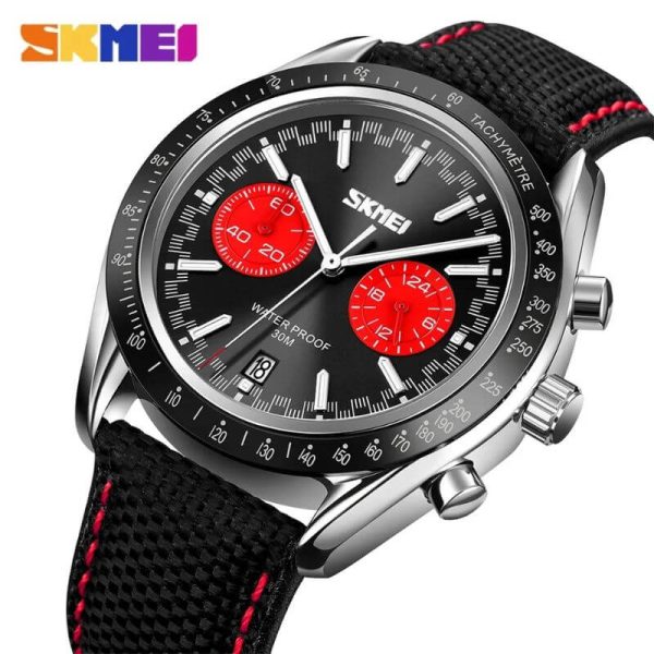 SKMEI 9292 Business Chronograph Date Function Leather Strap Quartz Wristwatch For Men - Red/Black