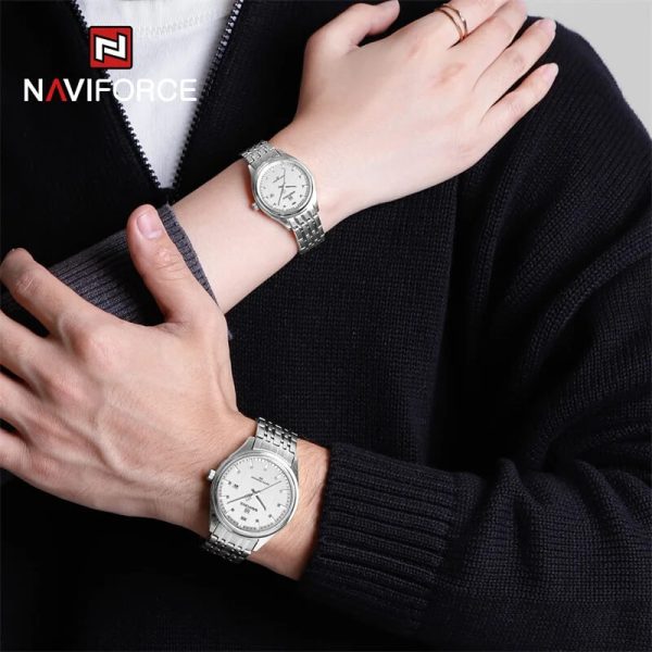 NaviForce NF8039 Simple Business Fashion Quartz Date Display Stainless Steel Watch For Couple - Silver - Image 2