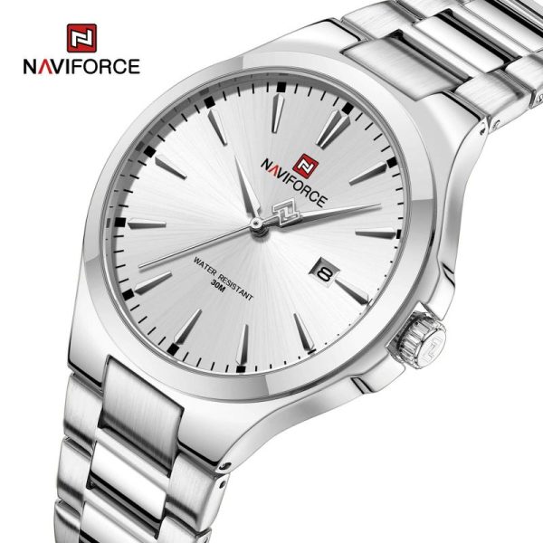 NaviForce NF9214 Men's Elegant Simple Stainless Steel Analog Date Dispaly Watch - Silver