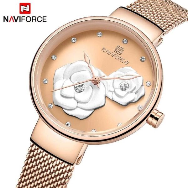 NAVIFORCE NF5013 Simple Luxury Stainless Steel Mesh Quartz Watch For Women - Rosegold