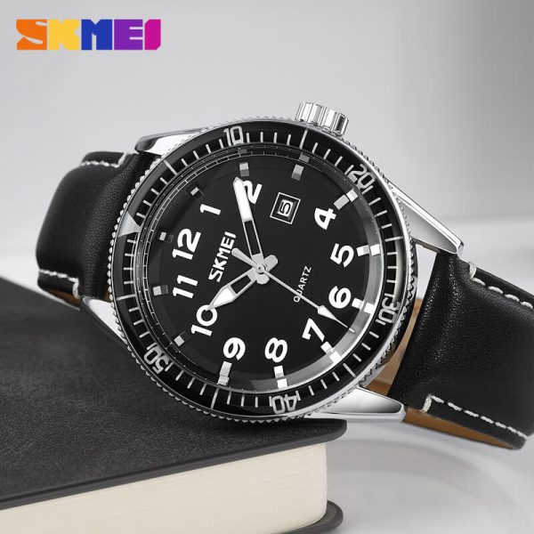 SKMEI 9232 Casual Luminuos Date Display Leather Watch For Men - Black - Image 2