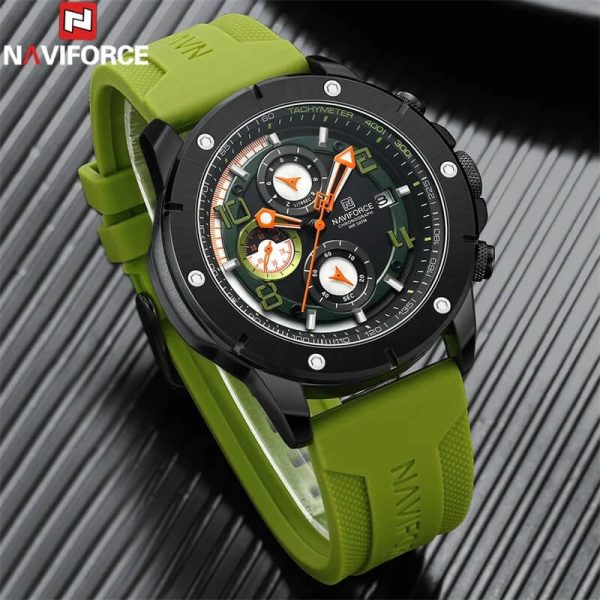 NaviForce NF8034 Business Fashion Chronograph Date Display Silicon Strap Watch For Men - Green - Image 2