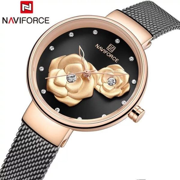 NAVIFORCE NF5013 Simple Luxury Stainless Steel Mesh Quartz Watch For Women - Black