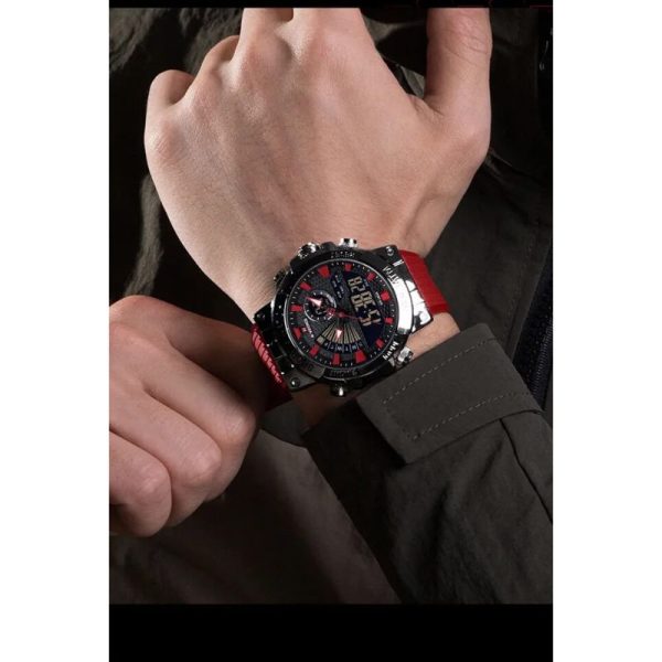 NaviForce NF9219 Dual Display Polygonal Case Analog Digital Silicon Strap Watch For Men - Red - Image 2