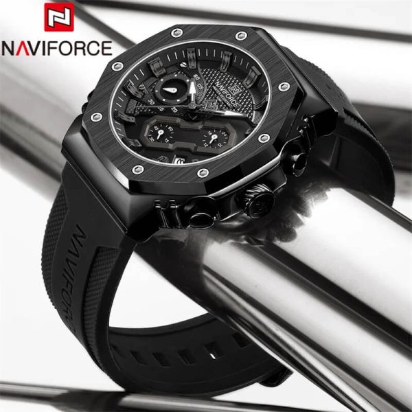 NaviForce NF8035 Men's Fashion Chronograph Date Display Silicone Strap Watch - Black - Image 2