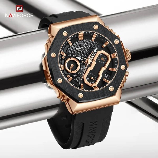 NaviForce NF8035 Men's Fashion Chronograph Date Display Silicone Strap Watch - Rosegold/Black - Image 2