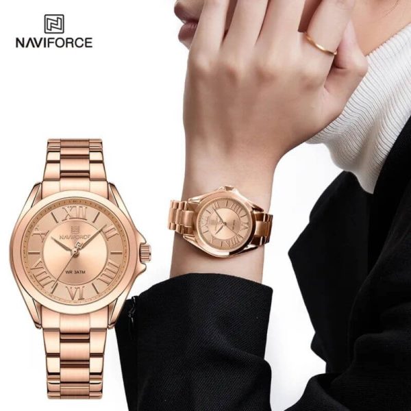 NaviForce NF5037 Women's Luxury Elegant Simple Roman Numeral Index Stainless Steel Watch - RoseGold - Image 2