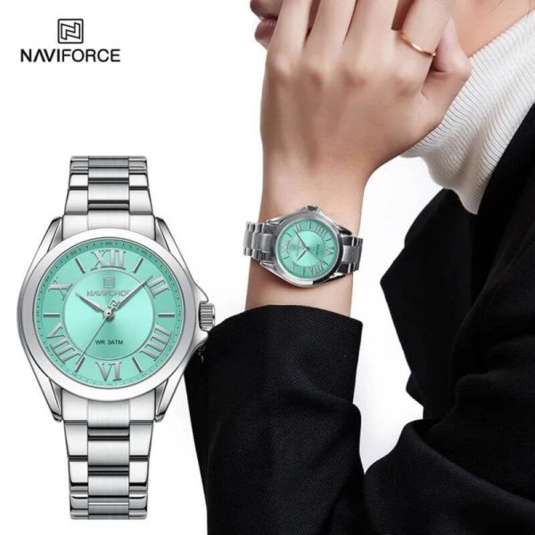 NaviForce NF5037 Women's Luxury Elegant Simple Roman Numeral Index Stainless Steel Watch - Tiffany Blue - Image 2