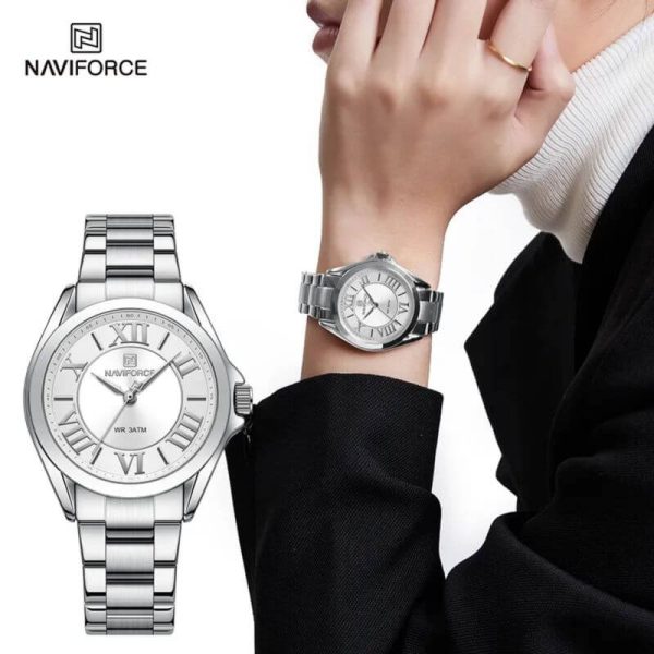 NaviForce NF5037 Women's Luxury Elegant Simple Roman Numeral Index Stainless Steel Watch - Silver - Image 2