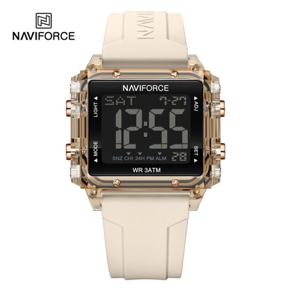 NAviforce NF7101 Square Shape Sports Electronic LCD Outdoor Digital Rubber Strap Unisex Watch - Beige