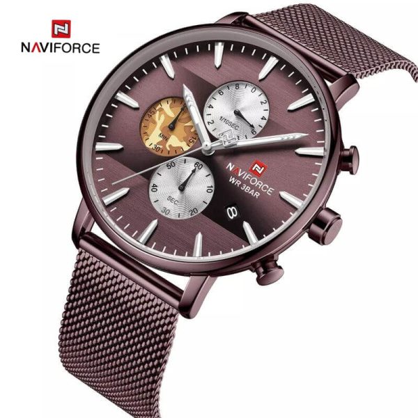 NaviForce NF9169 Luxury Chronograph Stainless Steel Mesh Watch - Coffee