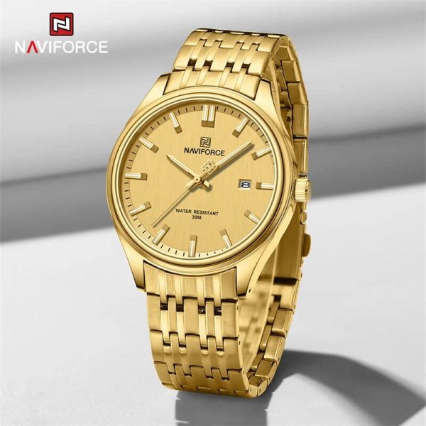 NaviForce NF8039 Simple Business Fashion Quartz Date Display Stainless Steel Watch For Men - Golden - Image 2