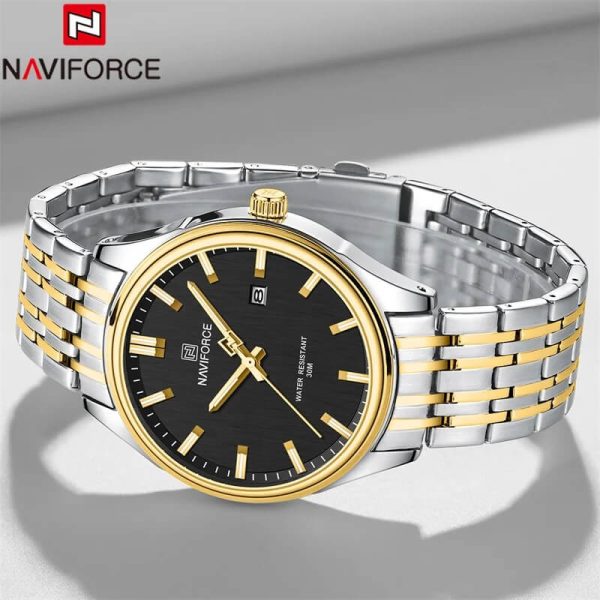 NaviForce NF8039 Simple Business Fashion Quartz Date Display Stainless Steel Watch For Men - Black/Golden - Image 2