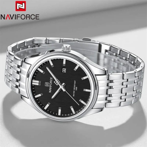 NaviForce NF8039 Simple Business Fashion Quartz Date Display Stainless Steel Watch For Men - Black/Silver - Image 2