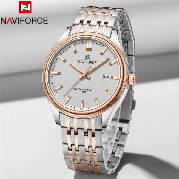 NaviForce NF8039 Simple Business Fashion Quartz Date Display Stainless Steel Watch For Men - White/Rosegoldr - Image 2