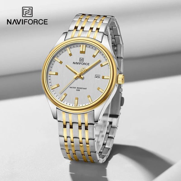 NaviForce NF8039 Simple Business Fashion Quartz Date Display Stainless Steel Watch For Men - White/Golden - Image 2