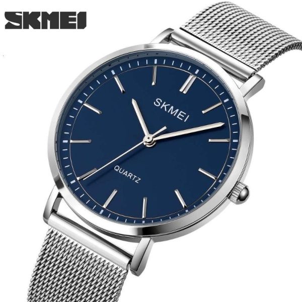 SKMEI 1664 Men's Minimalist Elegant Thin Stainless Steel Mesh Analog Watch - Blue/Silver