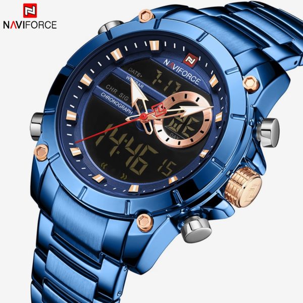 NaviForce NF9163 Double Time Luxury Business Edition Stainless Steel Watch - Blue