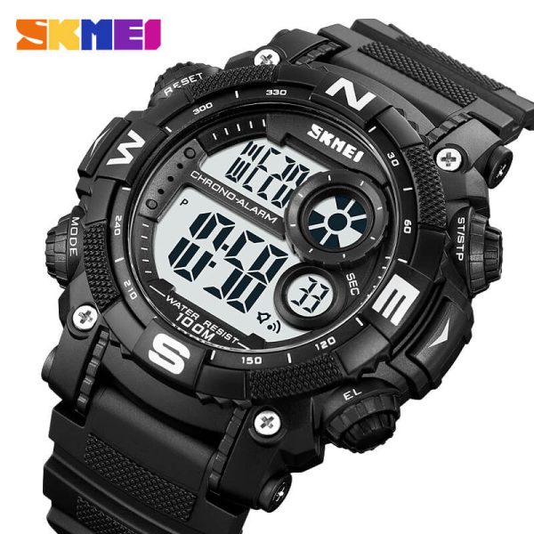 SKMEI 1887 Men's Outdoor Electronic Multifunction Digital LED Light Sports Watch - White/Black