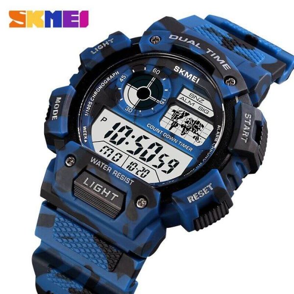 SKMEI 1723 Men's Multifunction Sports Digital Countdown Chronograph Waterproof Watch - Camouflage/Blue