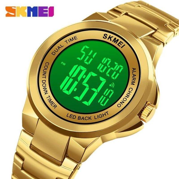 SKMEI 1712 Digital 2 Time Stainless Steel Fashion LED Waterproof Watch For Men - Golden