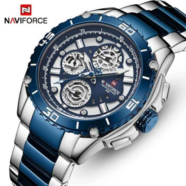 NAVIFORCE  NF9179 Luxury Brand Full Stainless Steel Watch For Men - Blue/Silver