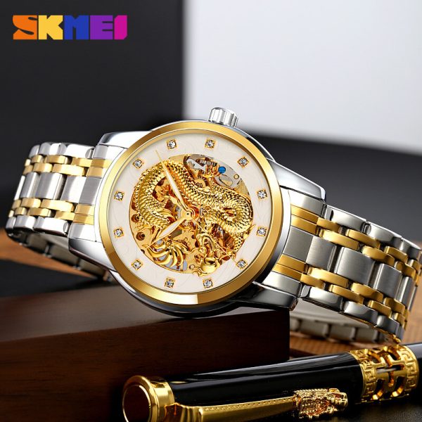 SKMEI 9310 Luxury Business Creative Dial Dragon Design Automatic Watch For Men - Silver - Image 3