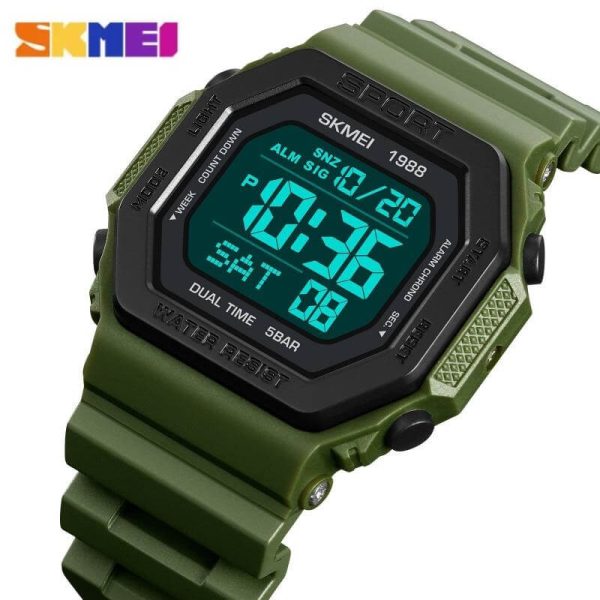 SKMEI 1988 Fashion Military Sports Back Light Digital Countdown Watch For Men -  Green