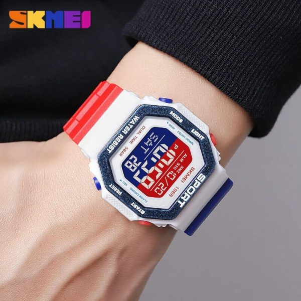 SKMEI 1988 Fashion Military Sports Back Light Digital Countdown Watch For Men -  Red/Blue - Image 2