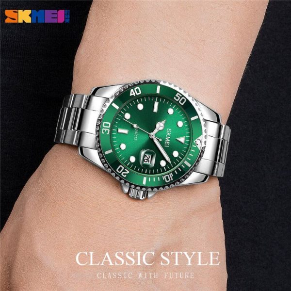 SKMEI 1779 Rolex Design Luminous Display Luxury Stainless Steel Watch For Men - Green/Silver - Image 2