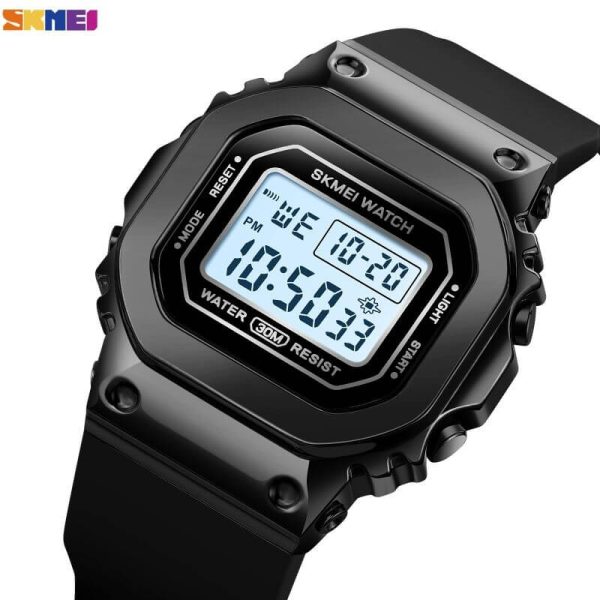 SKMEI 1796 Fashion Digital LED Light Display Multifunction Unisex Rectangle Dial Shape Watch - Black