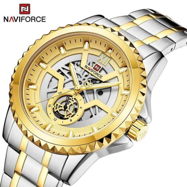 NAVIFORCE NF9186 Multifunction Stainless Steel Analog Wrist Watch For Men - Golden/Silver