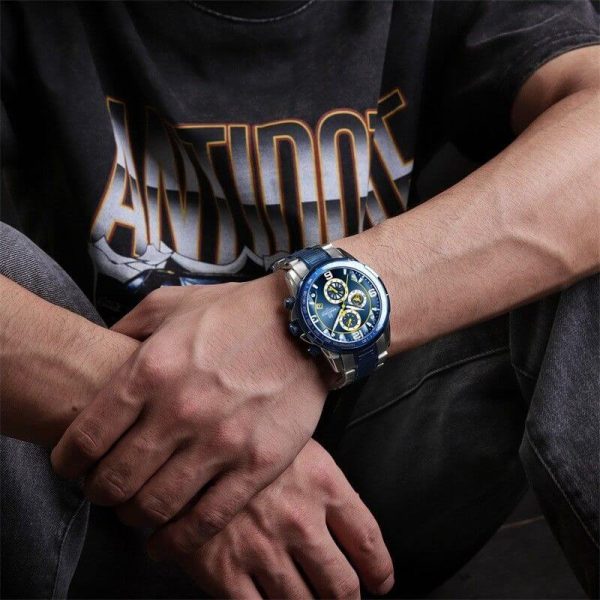 NaviForce NF8020 Fashion Multifunction Chronograph Date Display Stainless Steel Wristwatch For Men - Silver/Blue - Image 2