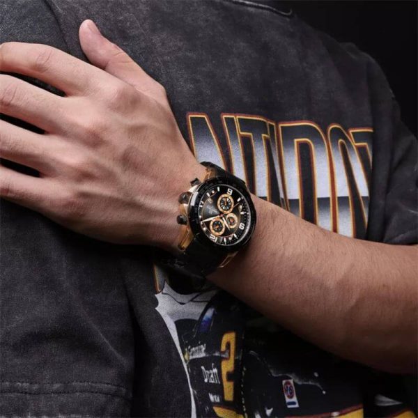 NaviForce NF8020 Fashion Multifunction Chronograph Date Display Stainless Steel Wristwatch For Men - Black/Rosegold - Image 3