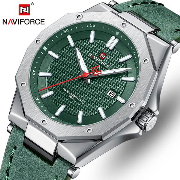 NaviForce NF9200 Men's Quartz Polygon Vogue Leather Strap Date Function Watch - Green