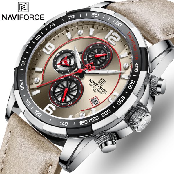 NaviForce NF8020 Fashion Multifunction Chronograph Date Display Leather Strap Wristwatch For Men - Grey