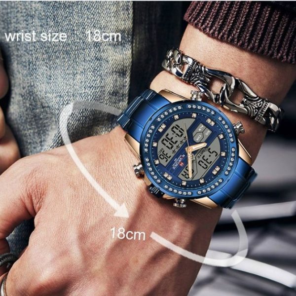 NAVIFORCE  NF9190 Dual Time MultiFunction Luxury Stainless Steel Watch For Men - Blue - Image 2