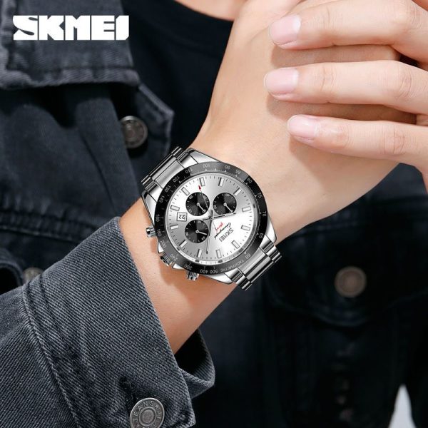 SKMEI 9259 Multifunction Luxury Stainless Steel Watch for Men - Silver - Image 2