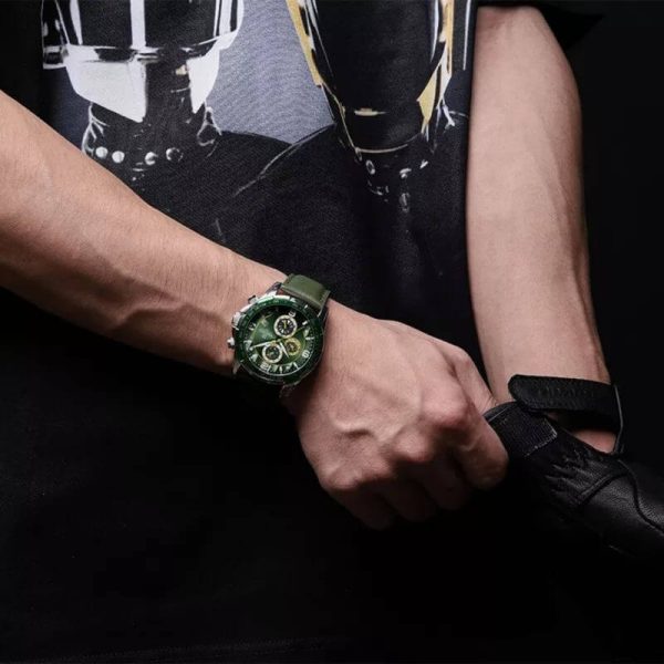 NaviForce NF8020 Fashion Multifunction Chronograph Date Display Leather Strap Wristwatch For Men - Green - Image 2