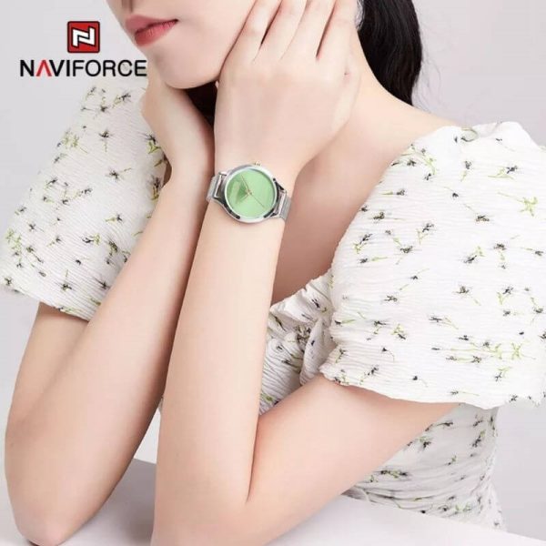 NaviForce NF5027 Simple Casual Round Mesh Stainless Steel Quartz Watch For Women - Green/Silver - Image 3