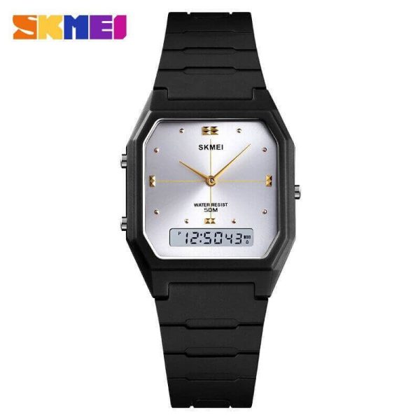 SKMEI 1604 3 Time Date Casual Dual Display Ultra-thin Dial Chrono Simple 12/24 Hours Clock Wristwatch - Image 4