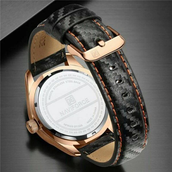 NaviForce NF8022 Men's Date Function Casual Leather Strap With Luminous Quartz Watch - Rosegold/Black - Image 4