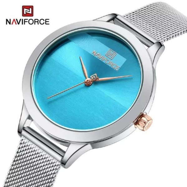 NaviForce NF5027 Simple Casual Round Mesh Stainless Steel Quartz Watch For Women - Blue/Silver