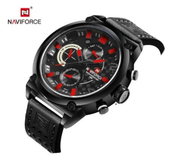 NAVIFORCE Nf9068 Chronograph Watch With Leather Strap For Men - Red/Black