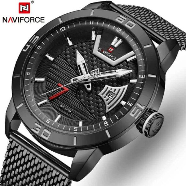 NAVIFORCE NF9155A Stainless Steel Mesh Date Function Luxury Watch For Men – Black